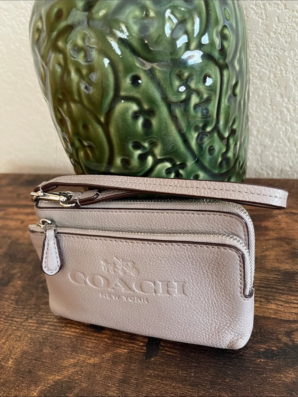 Coach Pebble Leather Double Zip Wristlet